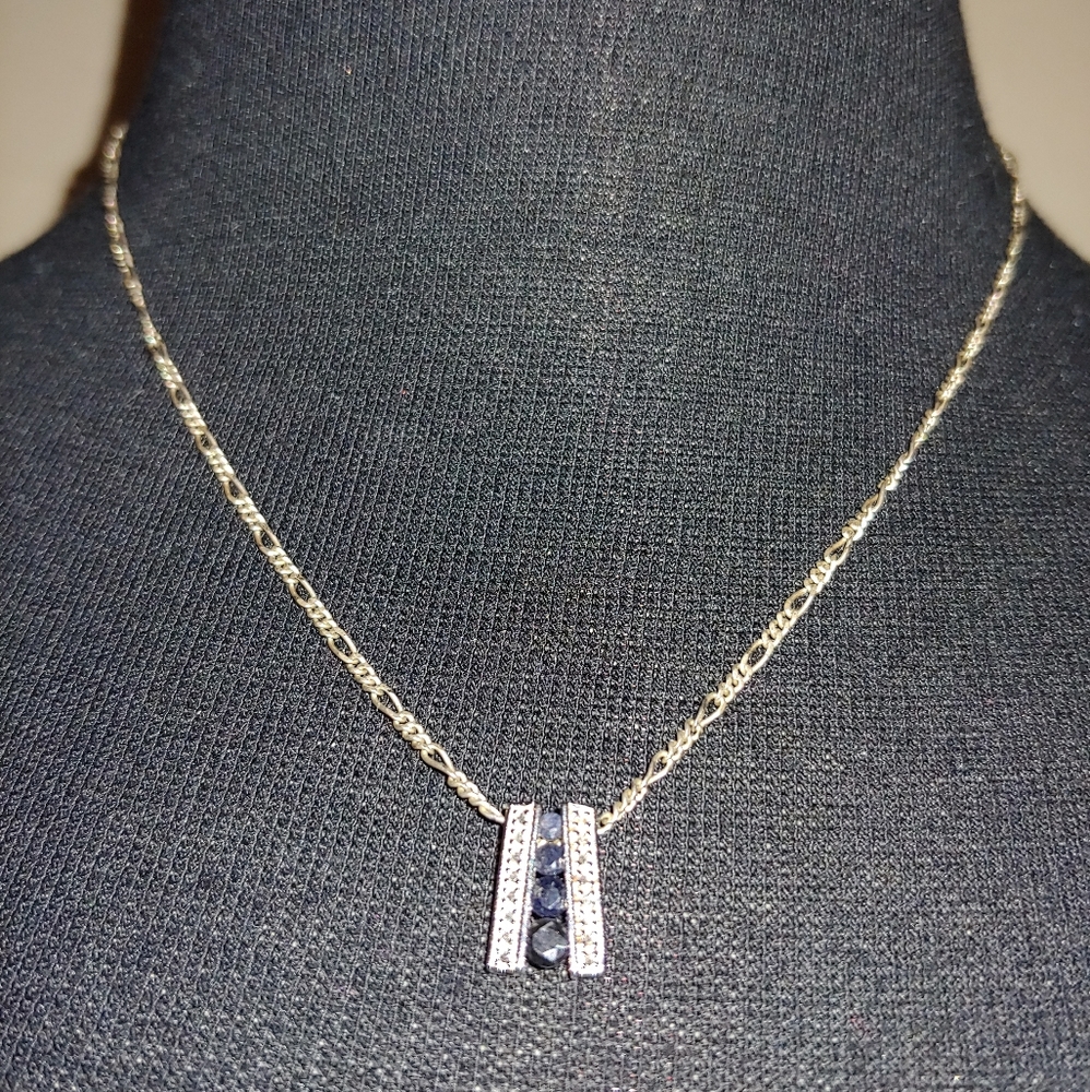 Diamond & Sapphire Sterling Silver Necklace